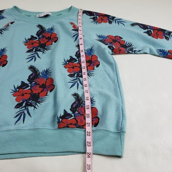 Wildfox Hibiscus Dreams Floral Sweatshirt Womens XS Turquoise Tropical Pullover - Picture 9 of 9